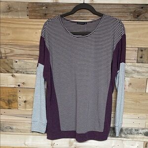 Staccato size Large Purple and Gray Striped Super Soft Stretchy Long Sleeve Top